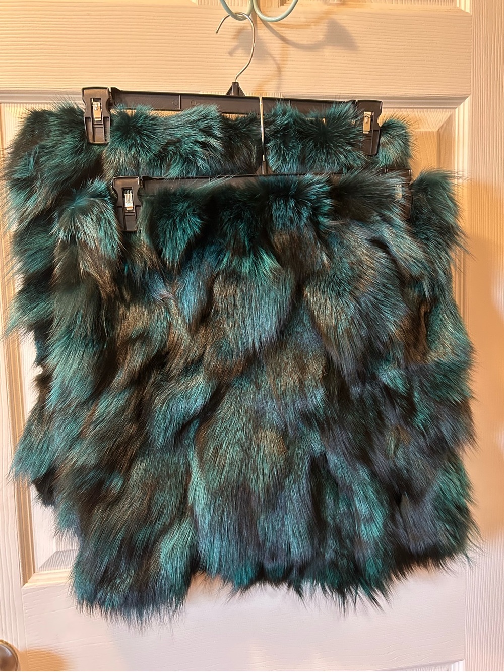 Greenish & Black Color Fox Fur Pillow Covers Real Fur Faux Suede Back Like New